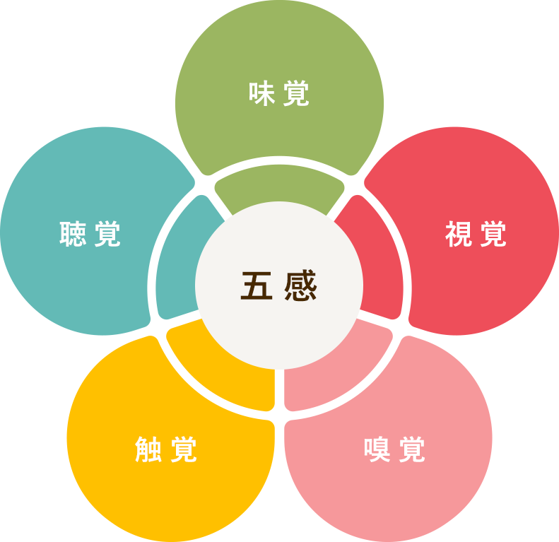 五感、食べる・見る・嗅ぐ・触る・聴く